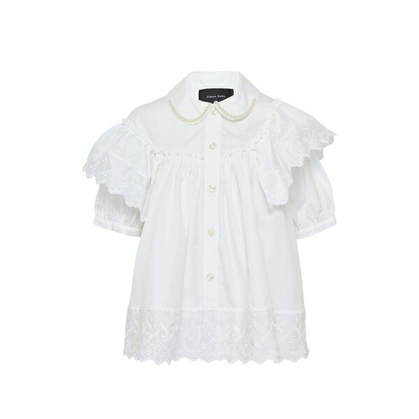 シモーネ・ロシャ レディース ティーシャツ トップス Cropped puff-sleeves ruffle blouse White