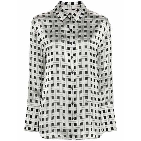 ケンゾー レディース シャツ トップス Weave-print satin shirt Black｜asty
