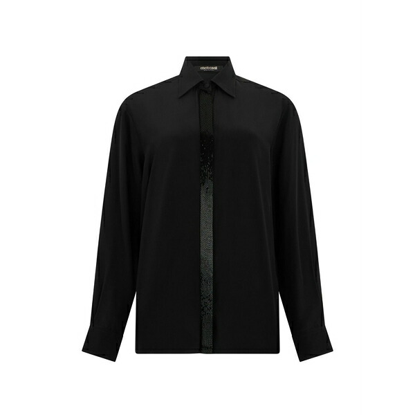 ロベルトカヴァリ レディース ティーシャツ トップス Embellished-stripe shirt Black