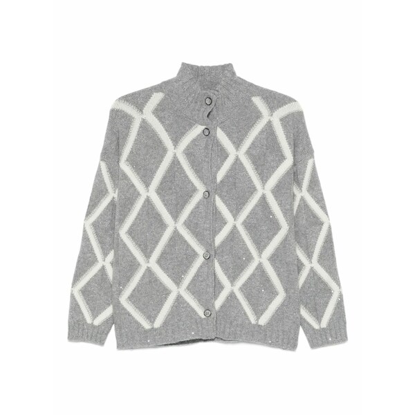 グランサッソ レディース ジレー アウター Diamond-pattern button-fastening cardigan Grey