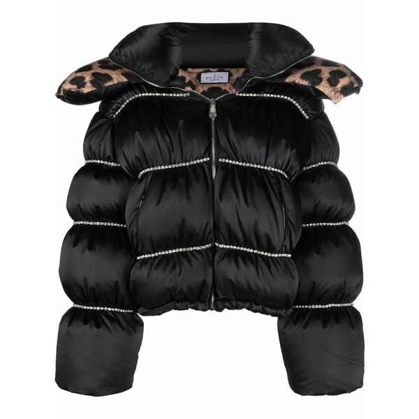 フィリップ飾り気の無い レディース 厚地の外套 アウター Flame embellished oversized puffer jacket Black