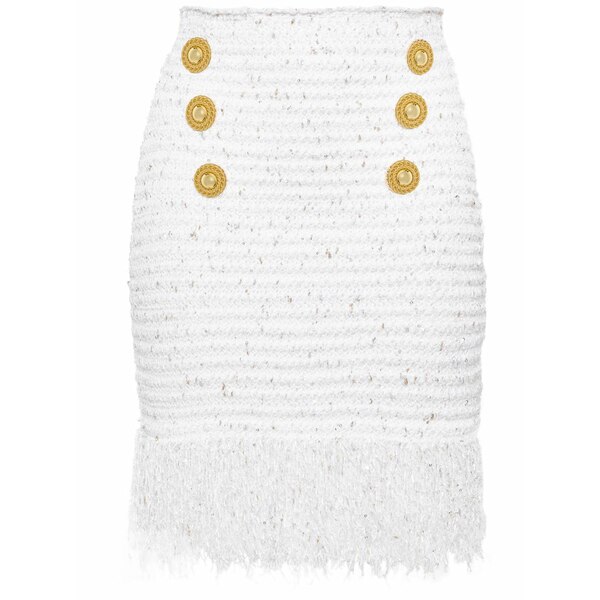 バルマン レディース スコート ボトムス 6-button fringed tweed skirt White