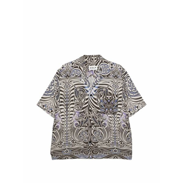 シーディーエルピー メンズ プルオーバー トップス Graphic-pattern camp-collar shirt Neutrals