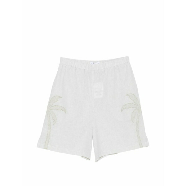 メゾンラビッシュ レディース 心地よいズボン下 ボトムス Palm-patch pinstriped shorts White
