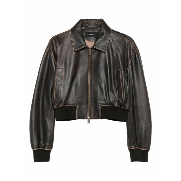 アルマ レディース 上衣＆上衣 アウター Desy cropped zip-front leather jacket Brown