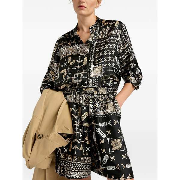 モモン レディース 心地よいズボン下 ボトムス Printed silk twill shorts Black