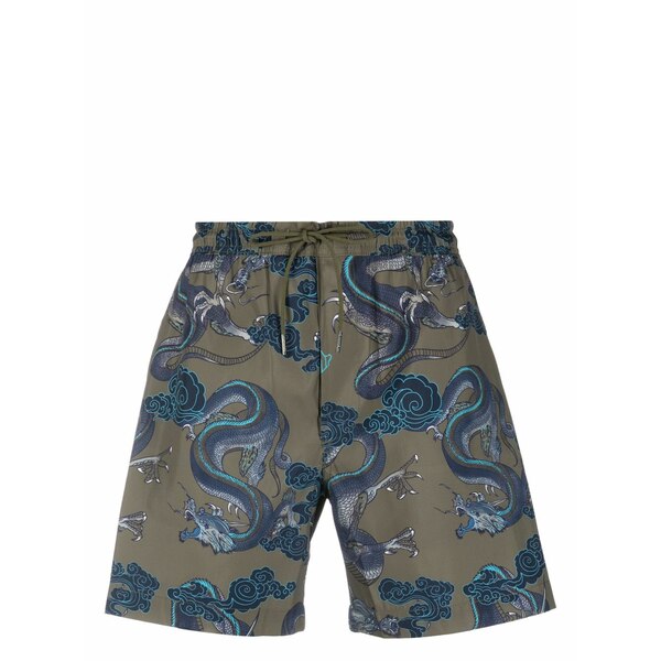 マハリシ メンズ 心地よいズボン下 ボトムス Dragon-print swim shorts Green