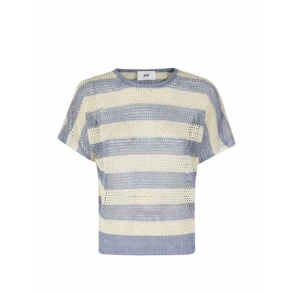 ソロトレ レディース 編み物\u0026ティーシャツ アウター Maglia righe latte striped open-knit sweater Blue