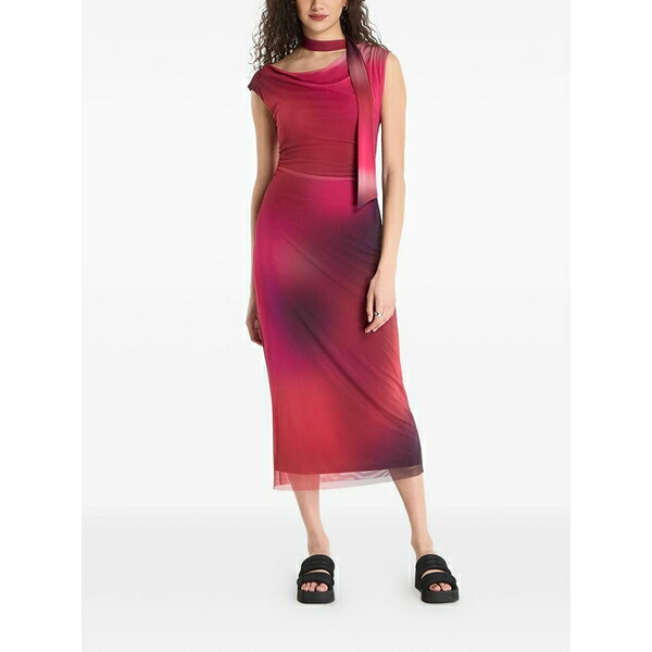 デジグアル レディース 衣裳 トップス Abstract-print draped MIDI dress Red