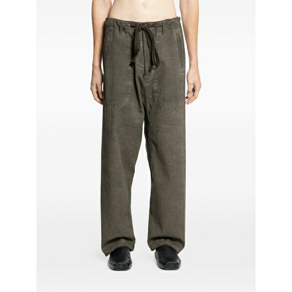 ユマ・一 メンズ 心地よいズボン下 ボトムス Overdyed drawstring trousers Grey