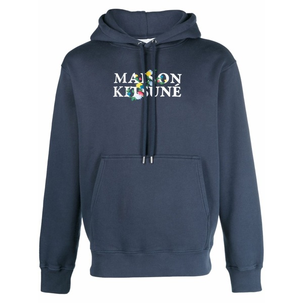 棲み家 狐狸 メンズ パーカー・スウェットシャツ アウター Logo-print cotton hoodie Blue