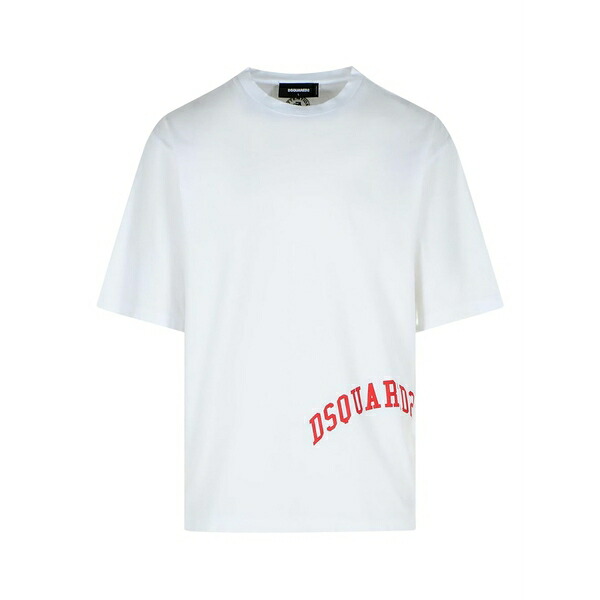 ディースクエアード メンズ ティーシャツ トップス Logo-print crew-neck t-shirt White