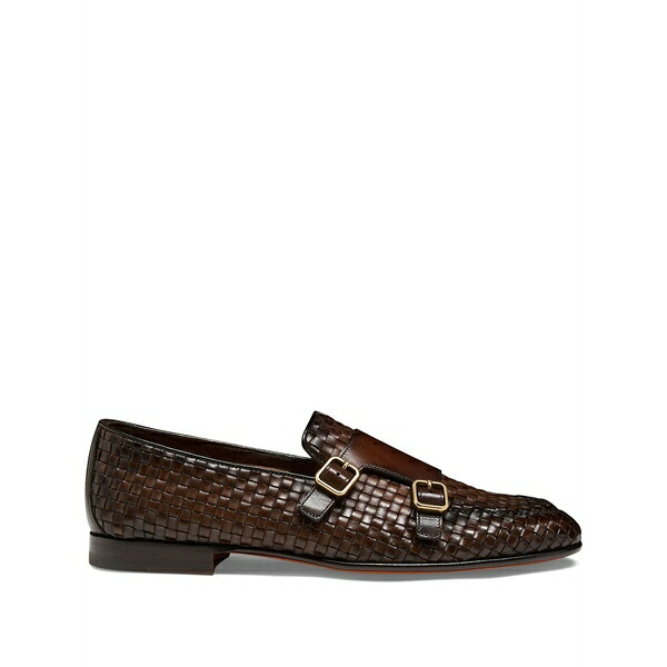 サントーニ メンズ 御召しものシューズ シューズ Woven leather monk shoes Brown