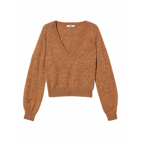 ツイン書き割り レディース ティーシャツ トップス V-neck sweater Brown