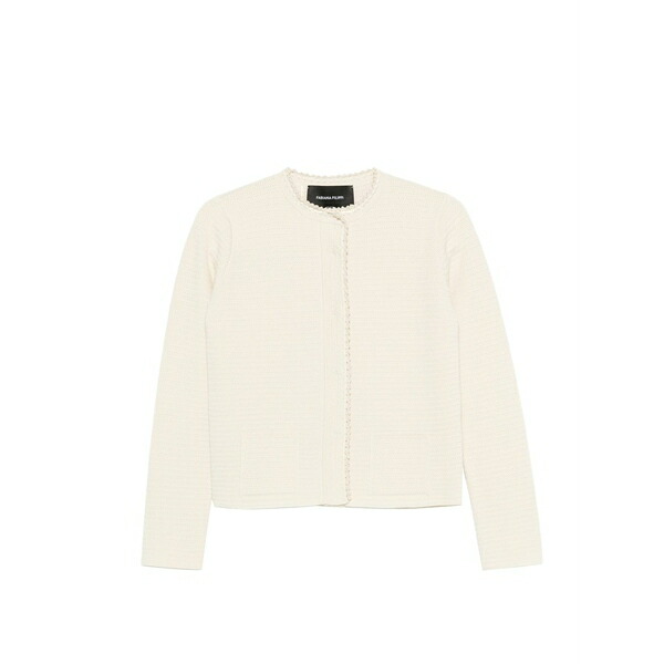ファビアナ フィリッピ レディース ジレー アウター Textured-trim cardigan Neutrals
