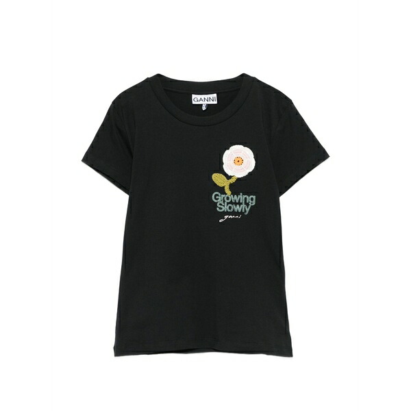 ガニー レディース ティーシャツ トップス Crochet-patch baby t-shirt Black
