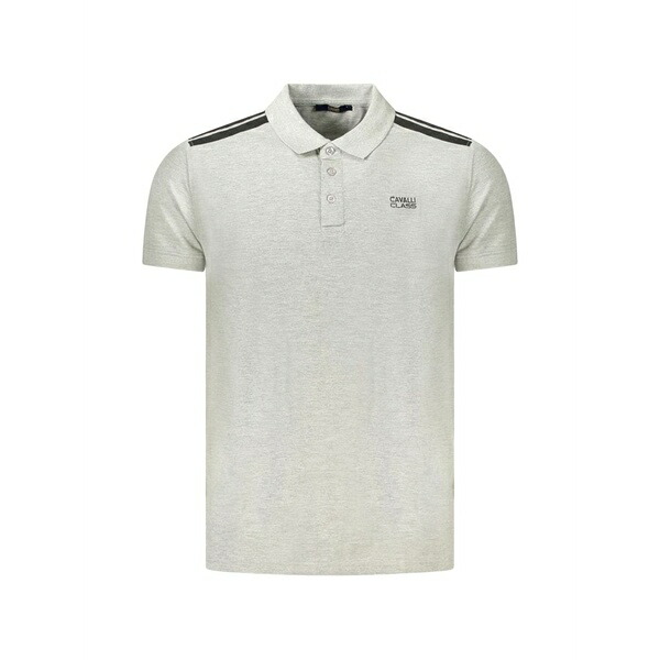 カヴァリ 位置付け/ロベルト・カバリ メンズ スポーツシャツ トップス Stripe-detail logo-embroidered polo shirt Grey