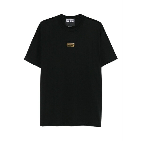 呼びりん探し回る メンズ ティーシャツ トップス Gold-plaque short-sleeve t-shirt Black
