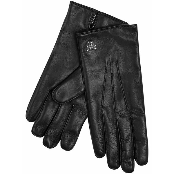 フィリップ飾り気の無い メンズ グローブ 添え物 Skull-plaque leather gloves Black