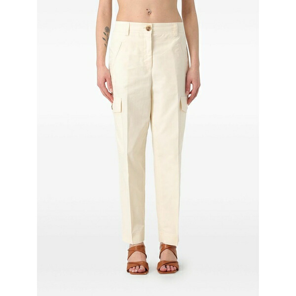ツイン書き割り レディース 心地よいズボン下 ボトムス Pressed-crease trousers  Neutrals