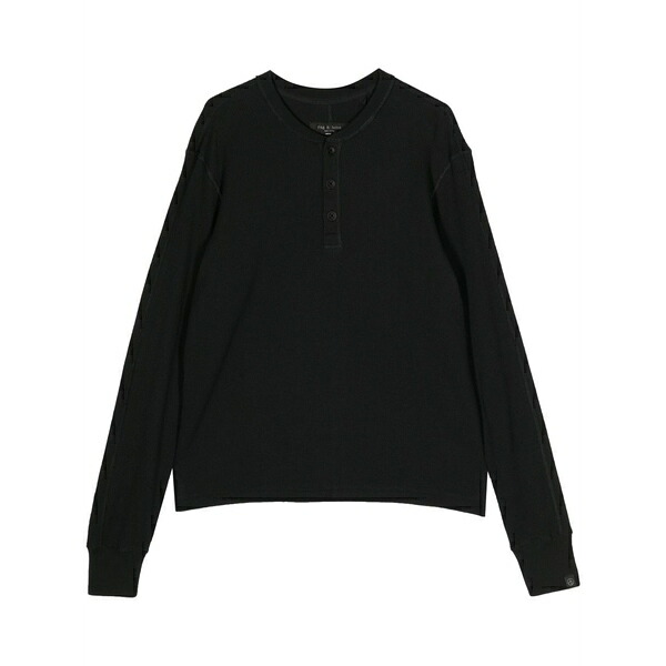 ラグアンドボーン メンズ ティーシャツ トップス Button-placket long-sleeve t-shirt Black