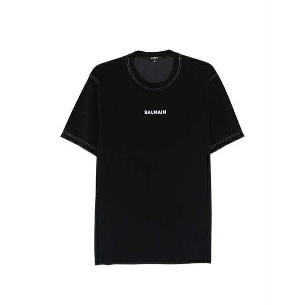 バルマン メンズ プルオーバー トップス Logo-embroidered t-shirt Black