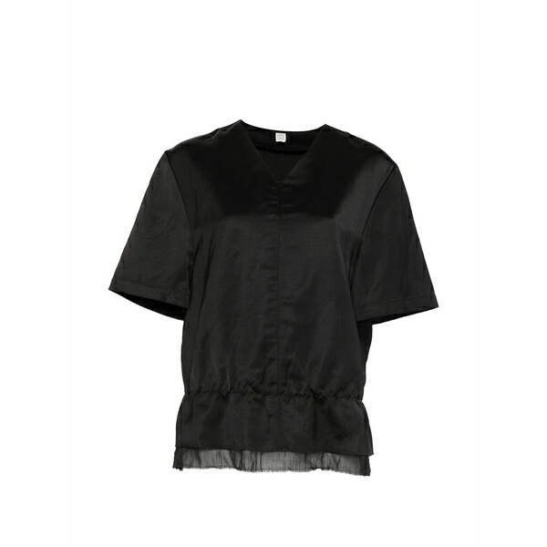 トーテム レディース シャツ トップス V-neck satin blouse Black｜asty