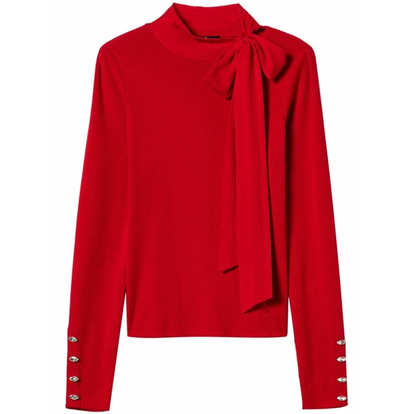 ツイン書き割り レディース 編み物\u0026ティーシャツ アウター Bow-detailing high-neck jumper Red