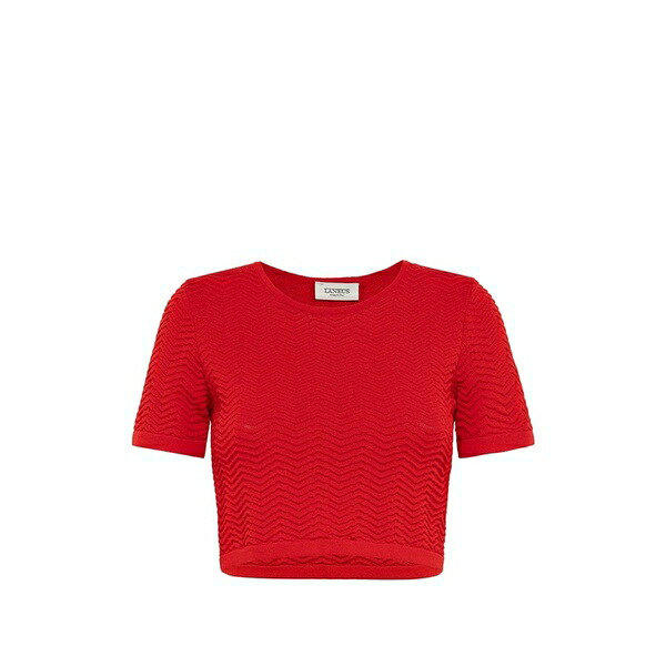 ラネウス レディース ティーシャツ トップス Knit cropped t-shirt Red
