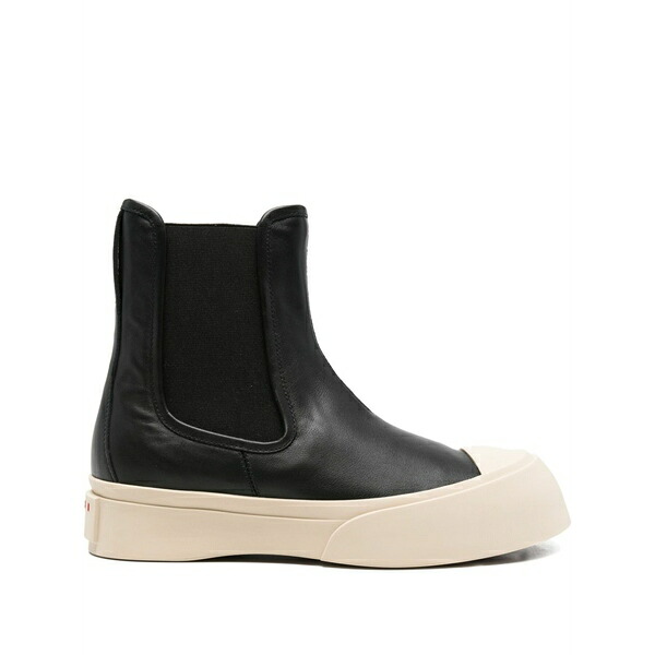 マルニ メンズ ブーツ シューズ Elastic-panel leather boots Black|asty