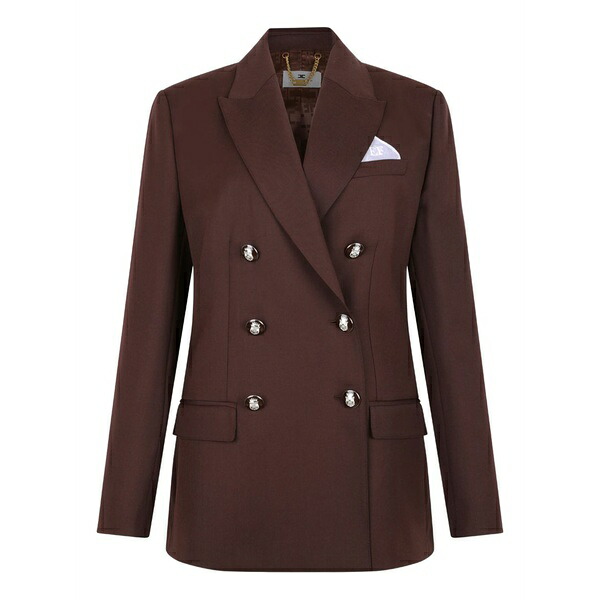エリザベスフランキ レディース 上衣＆上衣 アウター Double-breasted buttoned blazer Brown