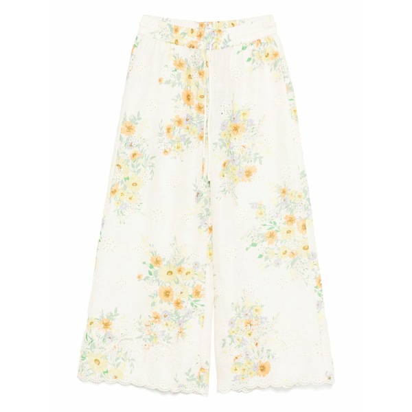 アレメ レディース 心地よいズボン下 ボトムス Floral-print wide-leg trousers Neutrals