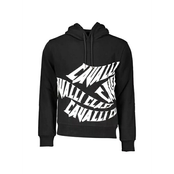 カヴァリ 位置付け/ロベルト・カバリ メンズ パーカー・スウェットシャツ アウター Logo-print cotton hoodie Black