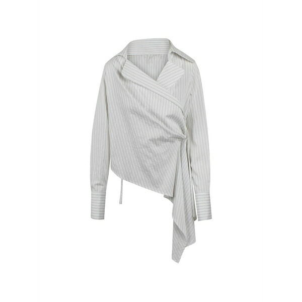 バロッサ レディース ティーシャツ トップス Stripe-print asymmetric shirt White