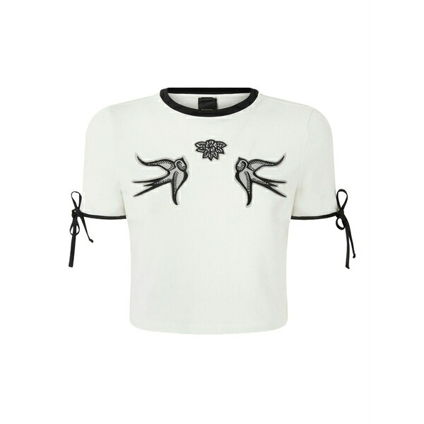ピンコ レディース プルオーバー トップス Swallow-embroidered tie-cuff top White