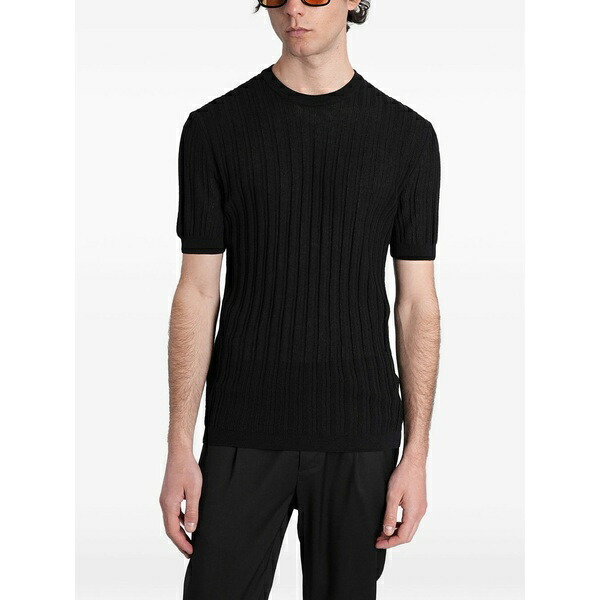 ロウブランド メンズ ティーシャツ トップス K221 ribbed-knit t-shirt Black