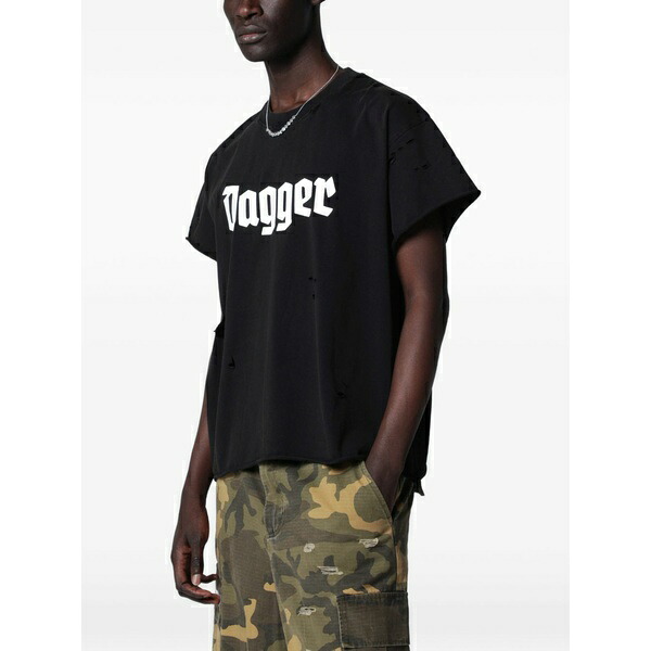ダガー メンズ ティーシャツ トップス Alles gute shrunk ts distressed logo-print t-shirt Black