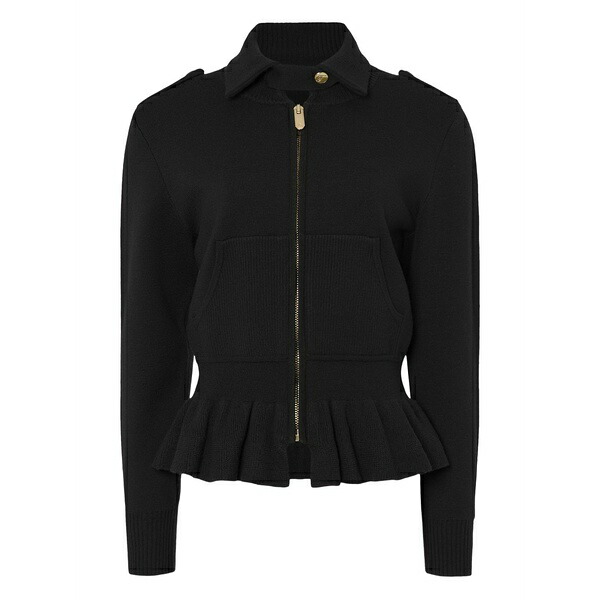 テンパリーロンドン レディース 上衣＆上衣 アウター Ruffled zip napoleon knit jacket Black