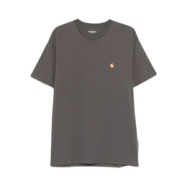 鉄道車両ハート型 メンズ ティーシャツ トップス Logo-embroidered t-shirt Grey