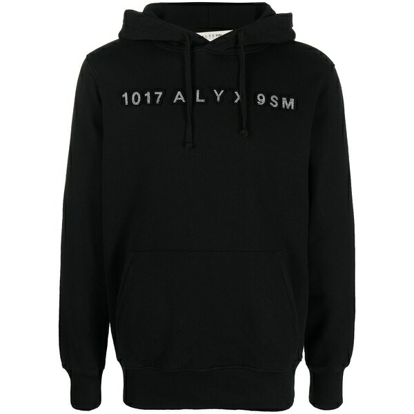 1017 蟻クス 9 エスエム レディース パーカー・スウェットシャツ アウター Studded-logo detail hoodie Black