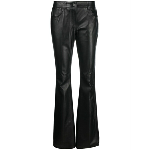 象牙色 レディース 心地よいズボン下 ボトムス Slim-fit leather flared trousers  Black