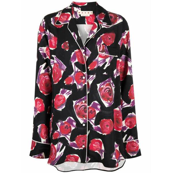 マルニ レディース ティーシャツ トップス Spinning roses print shirt  Black