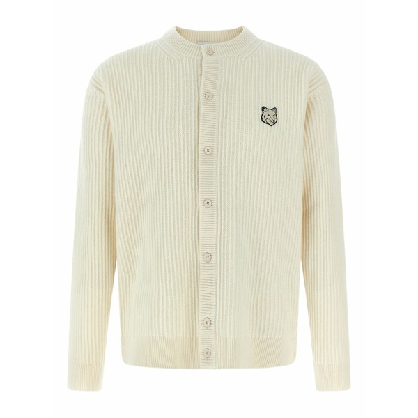住み家 稲荷 メンズ ジレー アウター Fox-head ribbed cardigan Neutrals