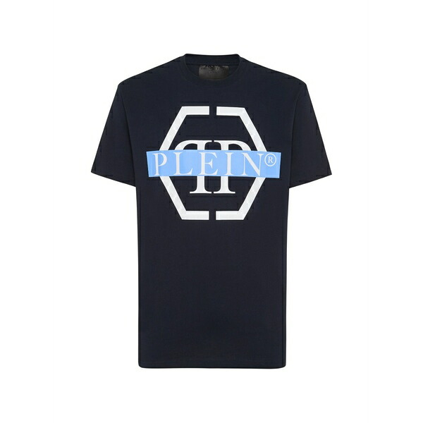 フィリップ飾り気のない メンズ ティーシャツ トップス Pp tape-print round-neck t-shirt Blue