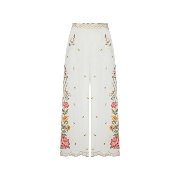 耕園 リオ レディース 心地よいズボン下 ボトムス Floral-embroidered palazzo pants White
