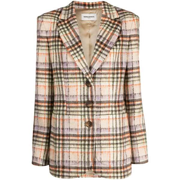 ソニアリキエル レディース 上衣＆上衣 アウター Check-pattern notched-lapel blazer Brown
