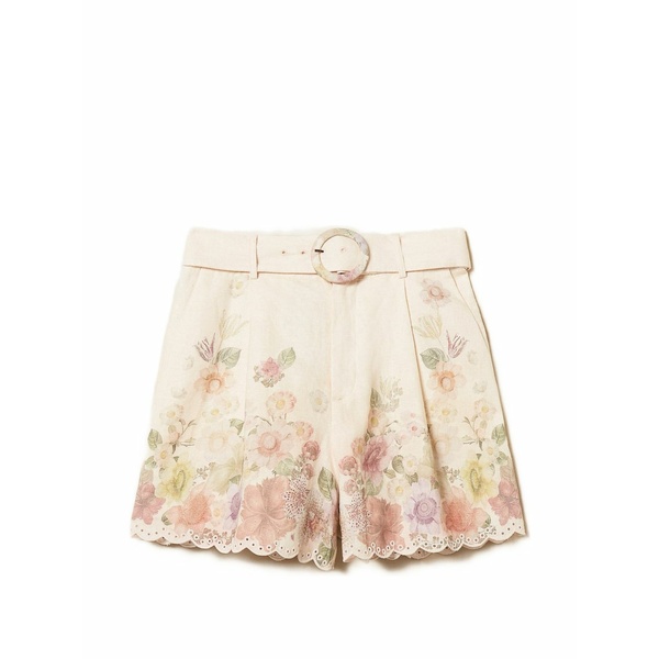 ツイン仕掛ける レディース 心地よいズボン下 ボトムス Floral-print linen shorts  Neutrals