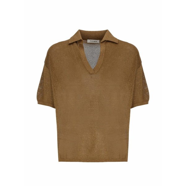 カングラ  レディース プルオーバー トップス Metallic-effect polo-collar t-shirt Brown
