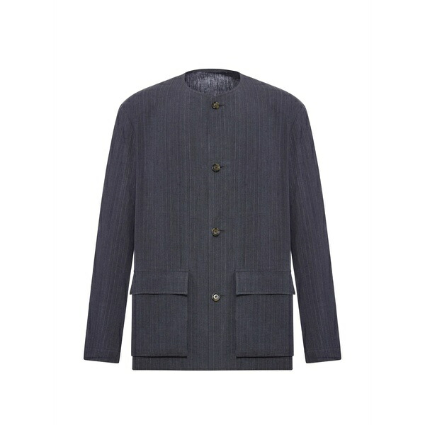 ラルディーニ メンズ 上衣＆上衣 アウター Pinstriped collarless jacket Blue