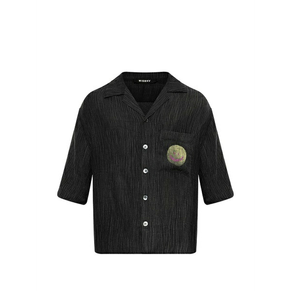 ミスビヘイブ メンズ プルオーバー トップス Smile crinkled-finish shirt Black